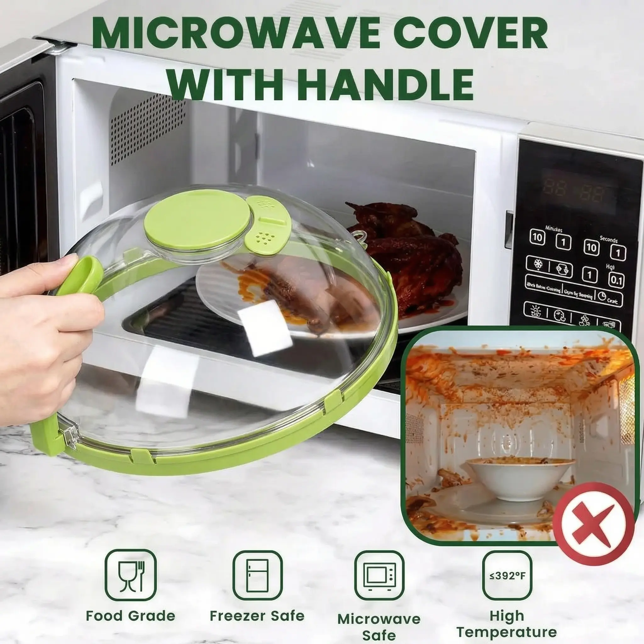 UFORU 10 Inch Clear Microwave Splatter Cover with Built-in Water Steamer Kitchenware