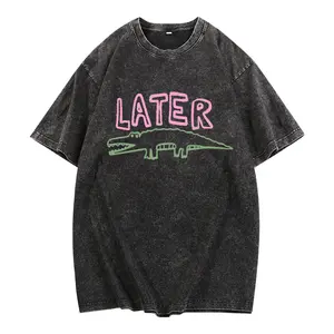 The satirical "Crocodile Later" patterned T-shirt is fun, unisex, features a crocodile design, is breathable, washable, has a round neck and short sleeves, and is suitable for casual wear and holiday parties