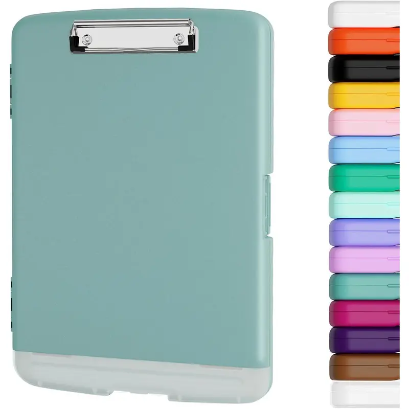 Clipboard with Storage, 8.5 x 11 Organization Box with Pen Holder and A4 Legal Paper Folder, Folio & Side-Opening, Low Profile Clip,for ,Teachers, Size 14 x 9.6 x 1.2 in, Teal