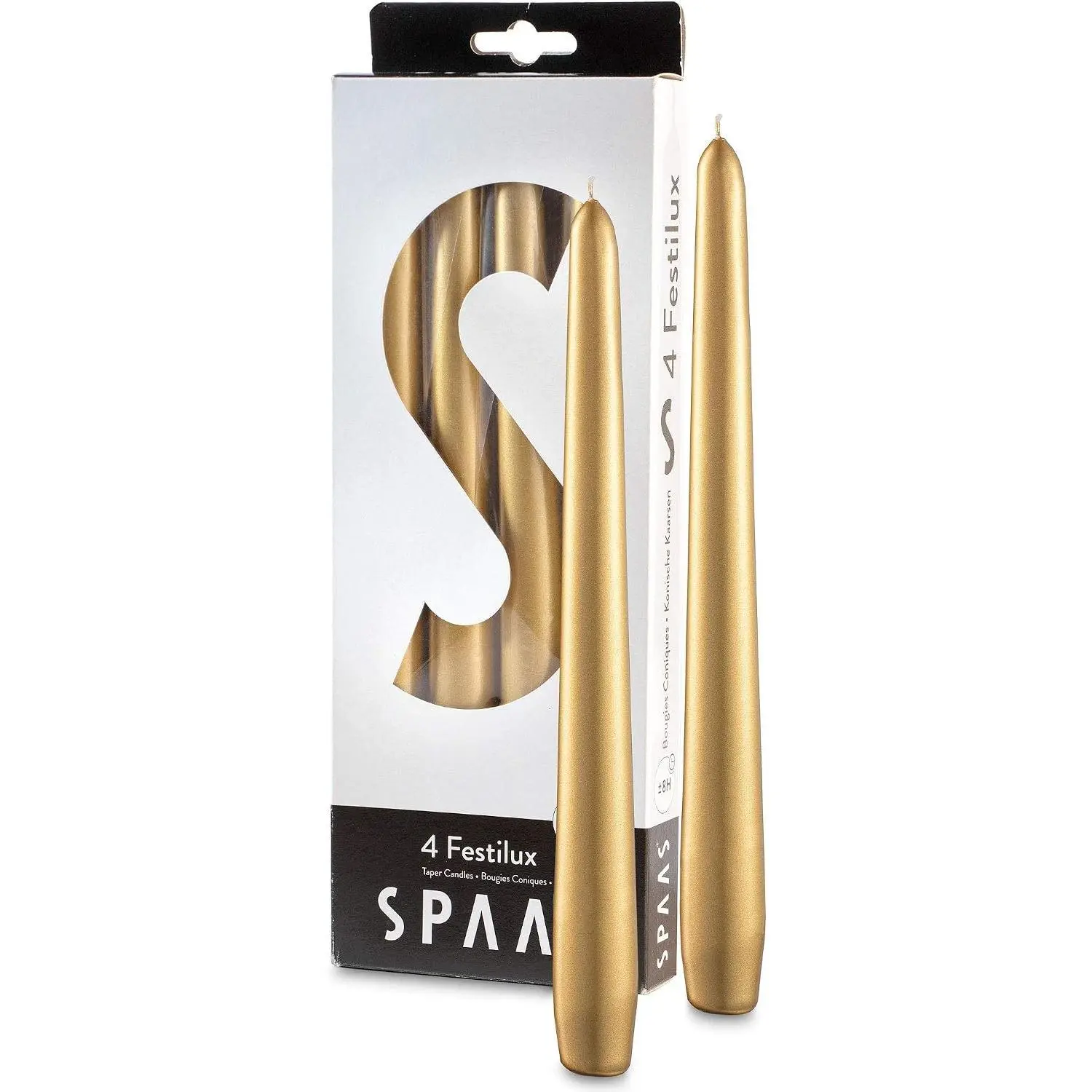 Gold Taper Candles 4 Pack - 9" Tall Gold Candles for Christmas - 8 Hour Long Burning Candlesticks for Home Decor, Wedding, Holiday, and Parties