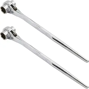 2-Pack Hexagon Scaffold Socket Wrench, 19mm/22mm Ratcheting Spanner Tool, Double Ended Ratcheting Wrench, Pointed Tail ()