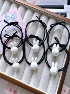 6pcs Cute Miffy Rabbit Hair Ties, High Elasticity Rubber Bands for Women, Sweet Cartoon Design, No Damage Ponytail Hairstyle Accessories, Hair Scrunchies