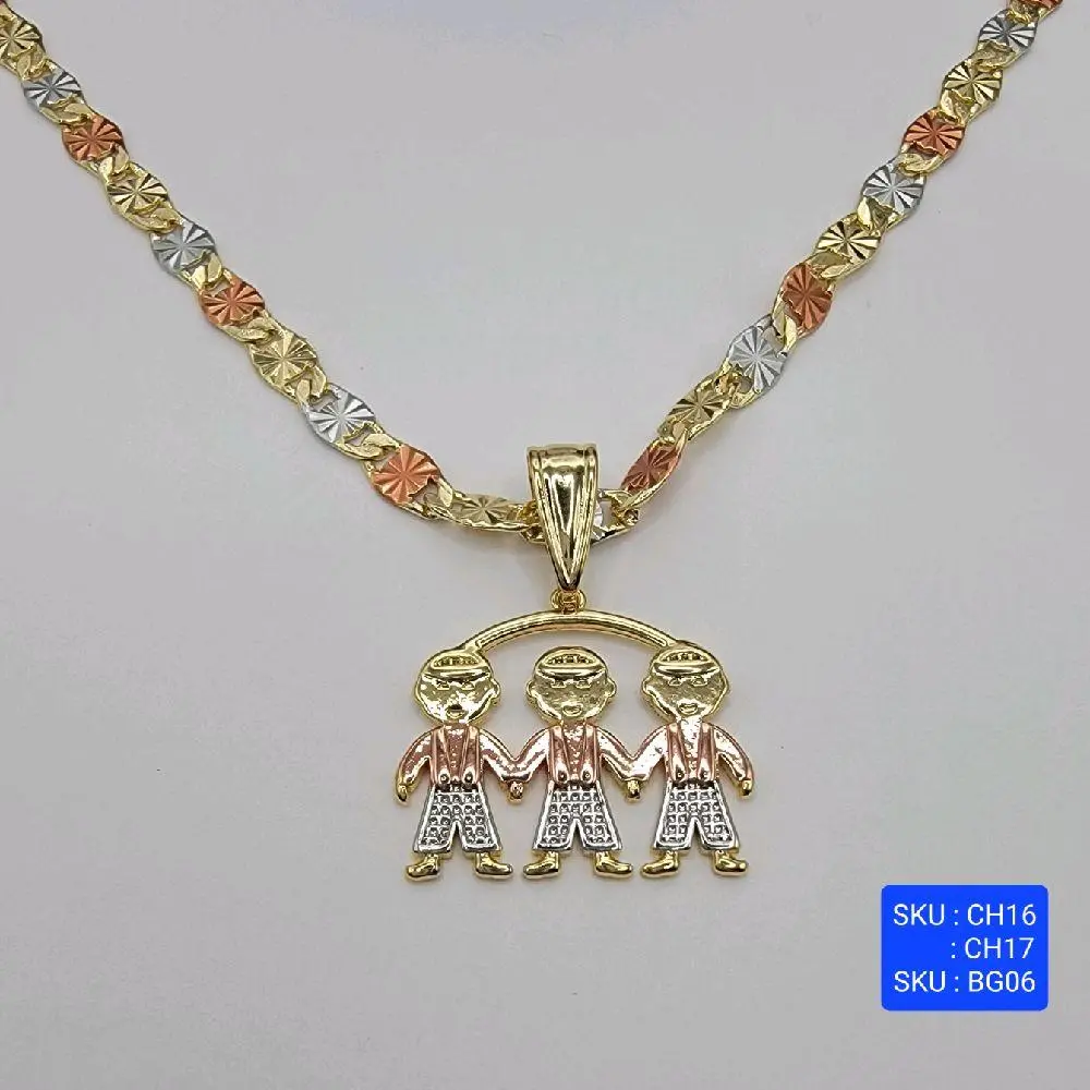 Beautiful Kids Pendants with Chains Three Colors 24 & 20 and 18 Inches 4 Millimeters Wide Laminated Gold. SKU: CH16, CH17,  BG