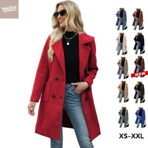 YeeZaa Women's Wool Blended Coat Notch Lapel Mid Long Single Breasted Pea Coat Jacket Outwear 2026 Spring Fall Winter Outfits summerwins