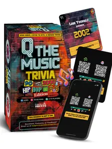 Q The Music Hip Hop & R&B Edition 90s & 2000s – Music Lyric Party Trivia Quiz Card Game for Adult and Family Game Nights, 2-10 Players, Scan, Listen to Hits, & Answer Trivia – Adult Games for Parties