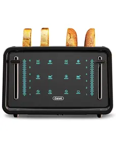 Gevi 4-Slice Stainless Steel Toaster with LED Touchscreen for Home Use – Smart Extra Wide Slots with Dual Control Panels, Reheat & Defrost, Bagel, Cancel, 6 Shade Settings Functions, Black Toastie Maker Kitchen Appliances