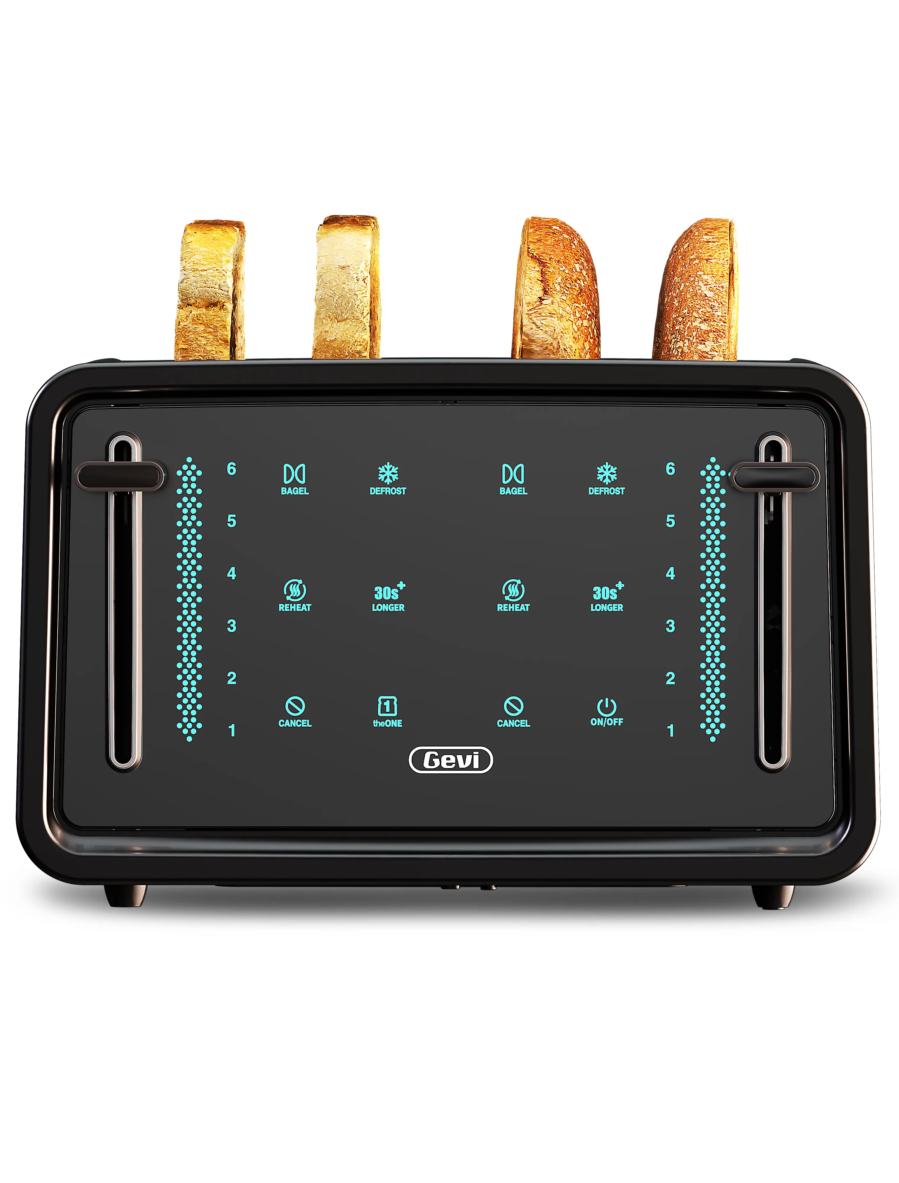 Gevi 4-Slice Stainless Steel Toaster with LED Touchscreen for Home Use – Smart Extra Wide Slots with Dual Control Panels, Reheat & Defrost, Bagel, Cancel, 6 Shade Settings Functions, Black Toastie Maker Kitchen Appliances