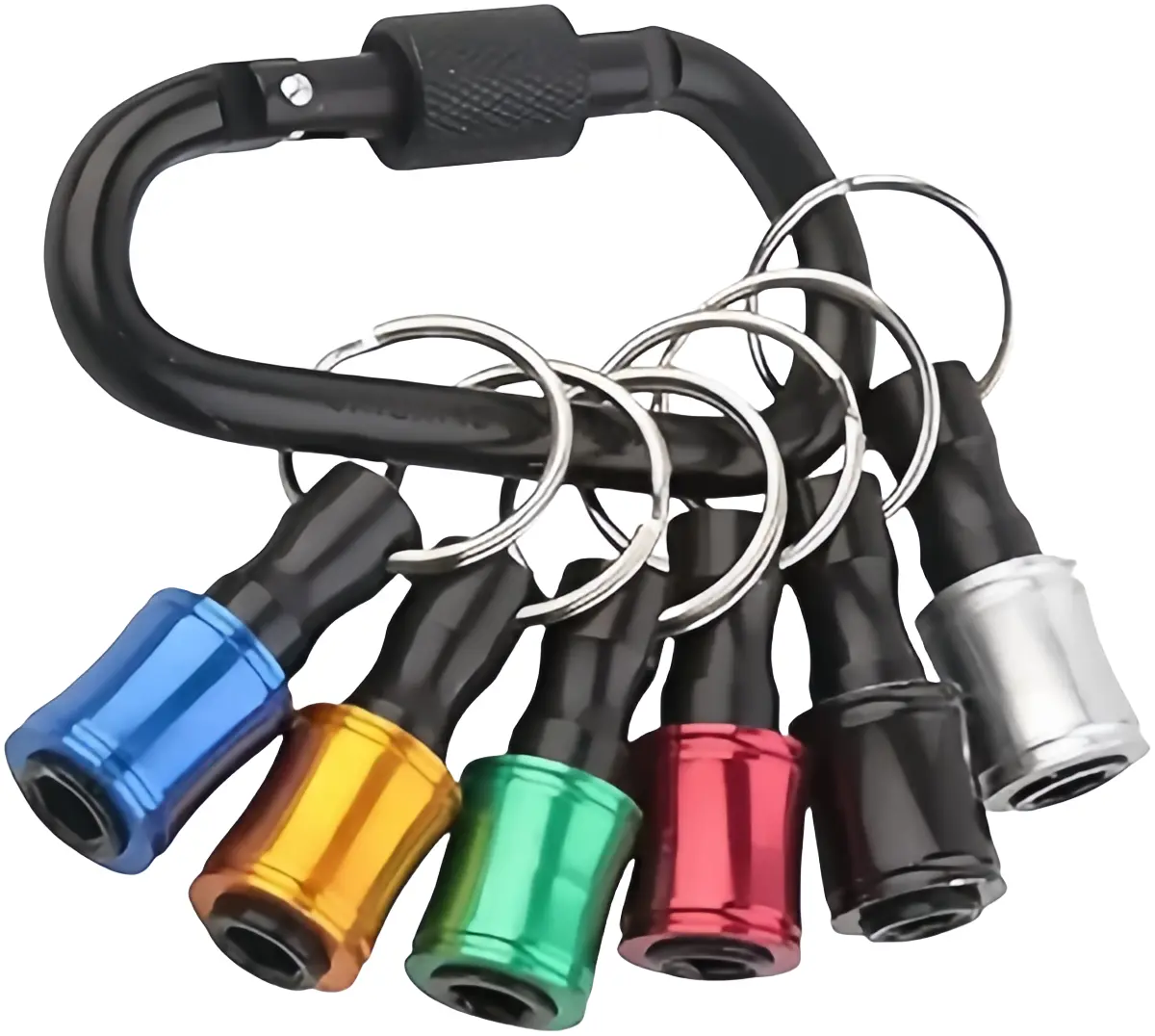 6 Keychain Extension Rods - Heavy-Duty Screwdriver Head Holder with Ball Bearing Clamp,，Aluminum Alloy Bit Storage Tool with Hex Sockets for Impact Drills