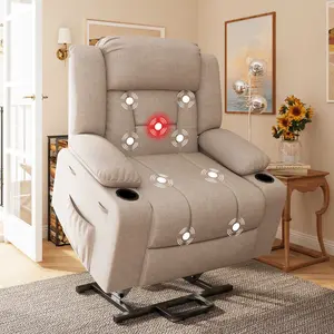 Dual Motor Power Lift Recliner Chair for Elderly, Large Electric Lift Recliner with Massage and Heat, Cup Holders, Side Pocket