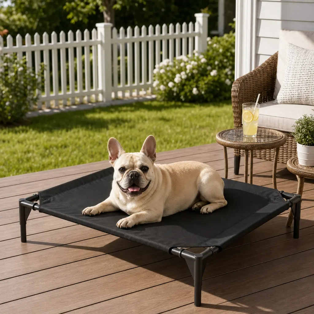Elevated Large Dog Bed Cot - Waterproof Breathable Oxford Fabric, Sturdy Portable Frame, Modern Plaid Design, Mesh Layer, Joint Protection, Moisture Blocker, Durable Machine-Washable Indoor-Outdoor Puppy Bed for Active Pet Lovers