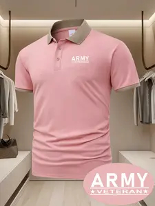 Men's ARMY VETERAN military style veteran contrasting collar polo shirt suitable for military enthusiasts/veteran tough men's daily commuting/outdoor leisure/military fan gatherings multi scene tops