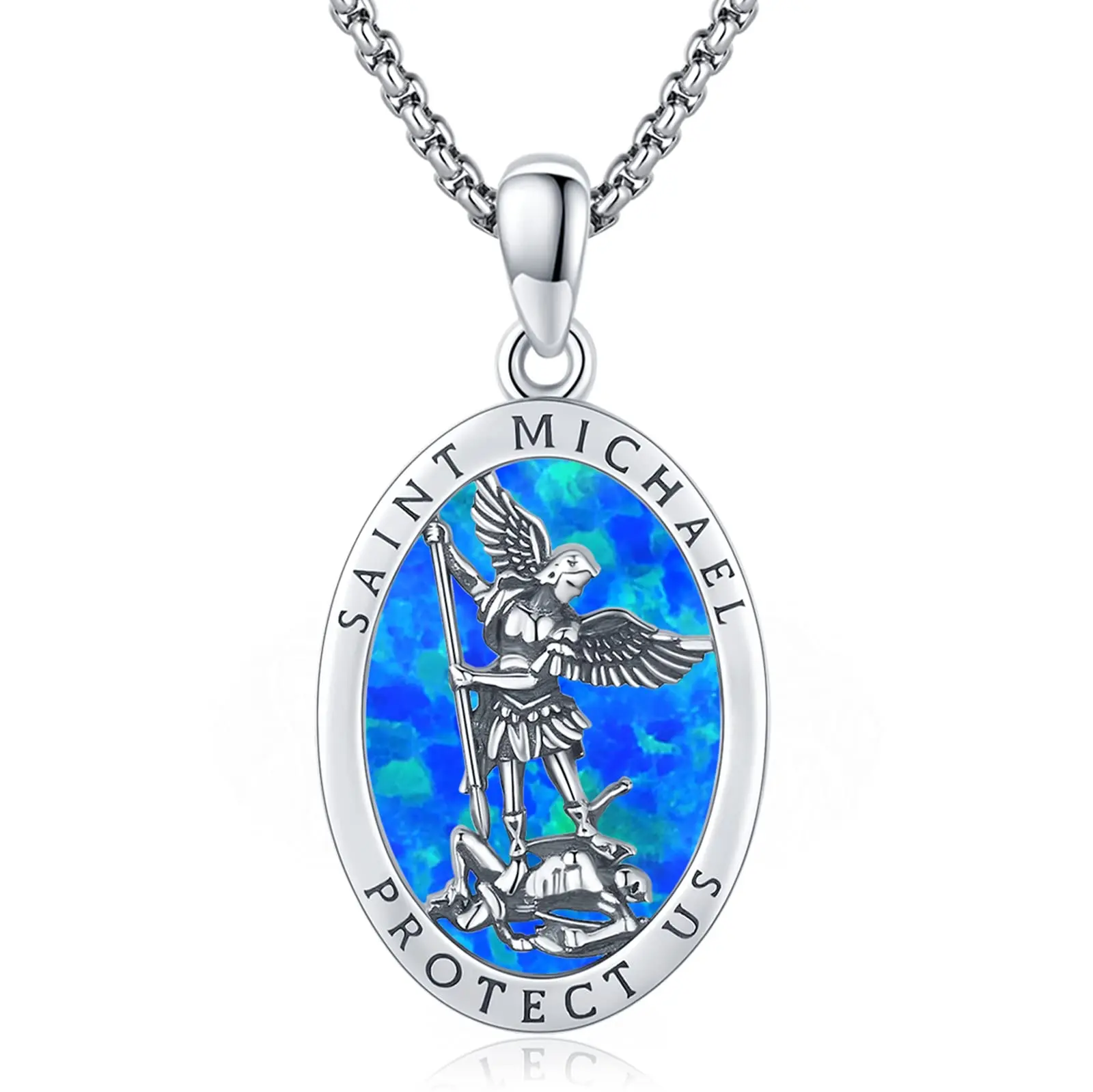 925 Sterling Silver Saint Michael Pendant Mens Archangel Michael Necklace Amulet Protect Us Catholic Religious Jewelry TikTokShopBlackFriday