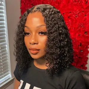 Glueless Wigs Human Hair 6x4 Deep Wave Wig Bob 7x6 Ready To Wear 180% Density Deep Wave Curly Wigs Human Hair Wet and Wave 4x4 Lace Closure Wig For Women Summer Vibes Pre Plucked Natural Hair Line Lace Hairline Wig Lace Frontal Wig