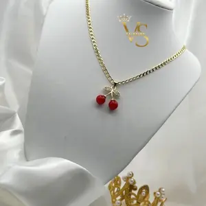 Valdes Luxury Cherry Pendant Necklace, 14K Gold Plated Chain, High Quality Everyday Wear