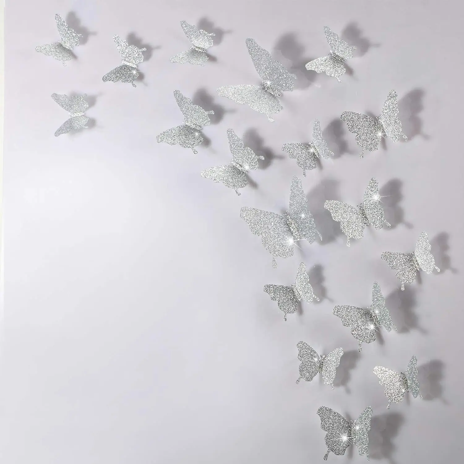 48-Pack Modern Decorative 3D Butterfly Mirror Wall Decor, DIY Removable Glitter Decals for Home Bedroom Living Room Set