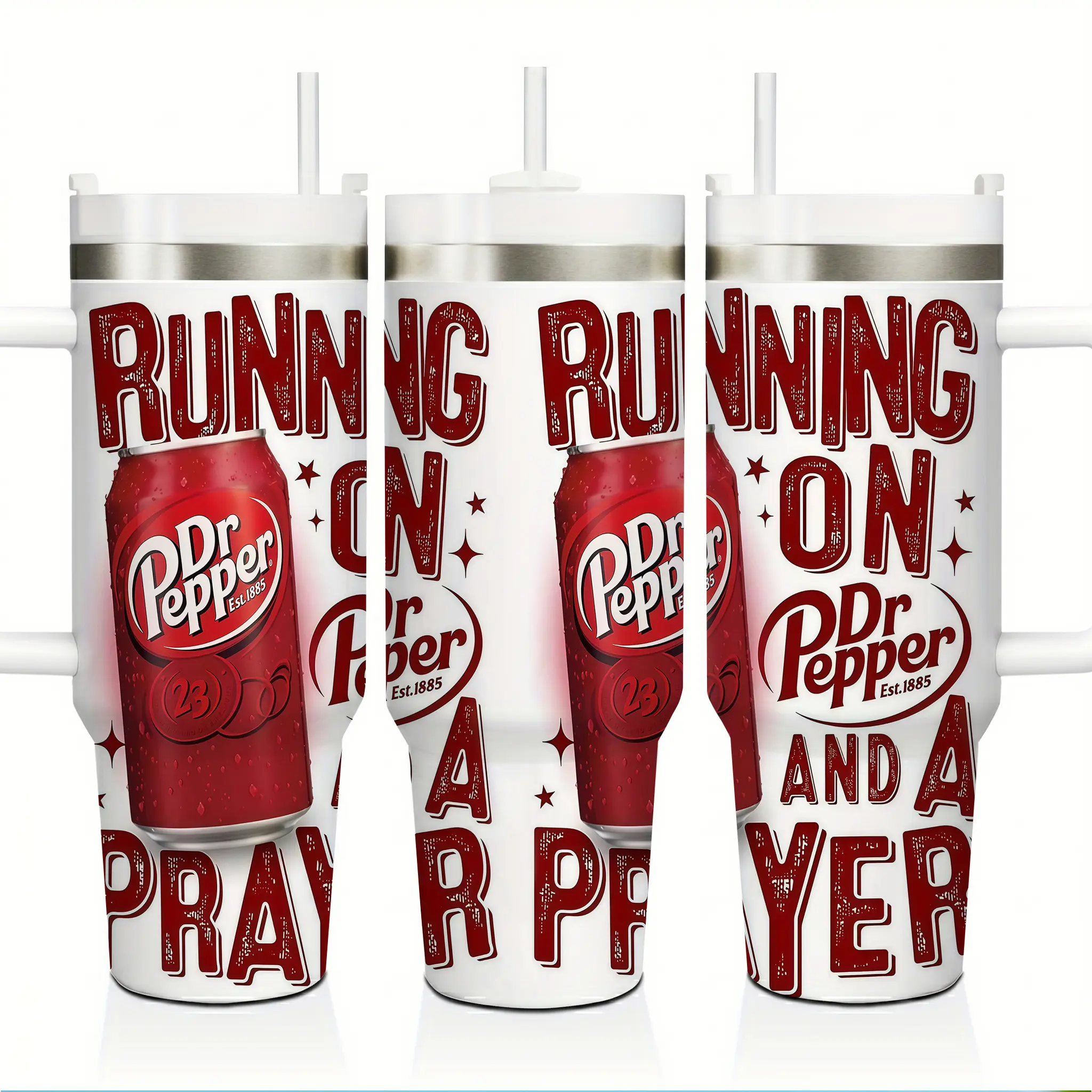 Dr Pepper Running on Dr Pepper 40oz Insulated Travel Tumbler Stainless Steel Mug with Handle and Straw Leak Proof Vacuum Thermal Cup Keeps Drinks Hot 12H Cold 24H Soda Fan Gift Caffeinated Aesthetic Large Water Bottle Reusable Soda Cup 2026