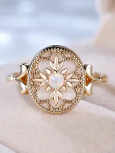 New Fashion Flower Hollow Out Snowflake Carved Zircon Ring, Stainless Steel Casual Style, All Seasons Jewelry Accessory, Exquisite Trendy Ring, Unique Rings