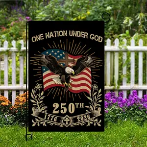 250th Anniversary USA 1776-2026 Garden Flag, Cross Flag, Traditional Classic Flag House Decoration, Home & Garden Sign, 12x18 Inch, Suitable for Courtyard Lawn Decoration, Porch Decor, No Flagpole Included, Double-Sided, Linen Material