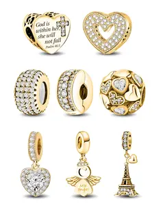 Heart & Eiffel Tower & Cross Design Fashionable Charms, Rhinestone Decor Beads for DIY Jewelry Making, Fashion Accessories for Women & Girls, DIY Pendants