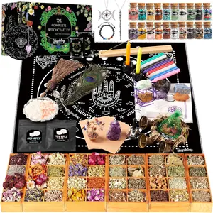 Witchcraft Supplies Kit, 150Pack Wiccan Supplies and Tools Witchy Gifts for Beginners, Dried Herbs, Crystals, Candles, Green Witch Altar Starter Spell