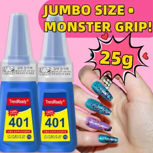 2Pcs 401 Nail Glue (25g/Bottle): Long-Lasting 90+ Days, No UV Lamp Needed | Fast-Bonding, Super Strong Waterproof Heavy Duty Glue – For Press-On Nails, Nail Art & Multi-Material Repairs | Extra Hold, Large Capacity