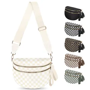 Checkered Crossbody Waist Bag Women's Nylon Checkered Waist Bag Features Adjustable Shoulder Strap Versatile Design for Work, Parties, Shopping, and Travel