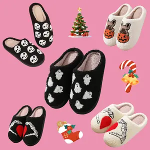 Women's Slippers Men cotton slippers halloween Fuzzy Memory Foam Slippers Fluffy Winter House Shoes Indoor and Outdooren