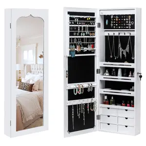 Jewelry Organizer, LED Jewelry Cabinet Wall/Door Mounted, Lockable Full-length Mirror with Storage, Interior Mirror 14.3 "L x 4.8" W x 42.5 "H