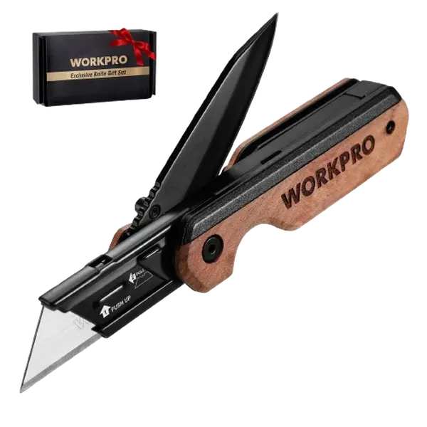 #backtoschool WORKPRO 2-in-1 Folding Knife/Utility Knife, Quick-Change Box Cutter with Belt Clip, Liner Lock, and G10 Handle, Extra 10 SK5 Blades Included