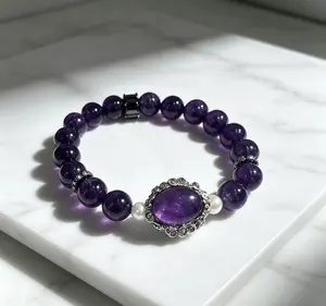 Mysterious Amethyst & Pearl Silver Bracelet, Handmade Spiritual Healing Jewelry, Calming Energy Wrist Accessory for Daily Wear, Evening Gathering & Meditation