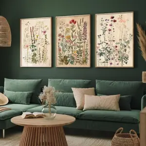 Set of 3 Vintage Flower Botanical Art Poster Prints, Wild Garden Plants Artistic Wall Art Canvas Painting, Living Room Bedroom Indoor Home Decoration Painting, Decorative Artwork Without Frame