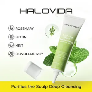 HALOVIDA BIOVOLUME128,Biotin,Rosemary Mint Herbal Scalp Scrub shampoo for Scalp Calming,Natural Volume Boosting,Deep Cleanser, & hair Refreshing All In One ,Paraben Free,Gentle formula for all types, 150g