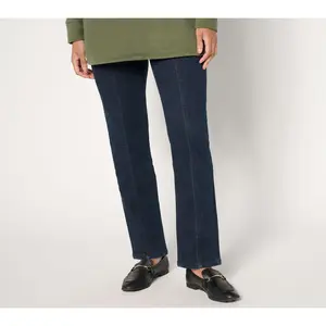 Denim & Co. Petite Indigo Cozy Touch Straight Leg Jean w/ Seaming