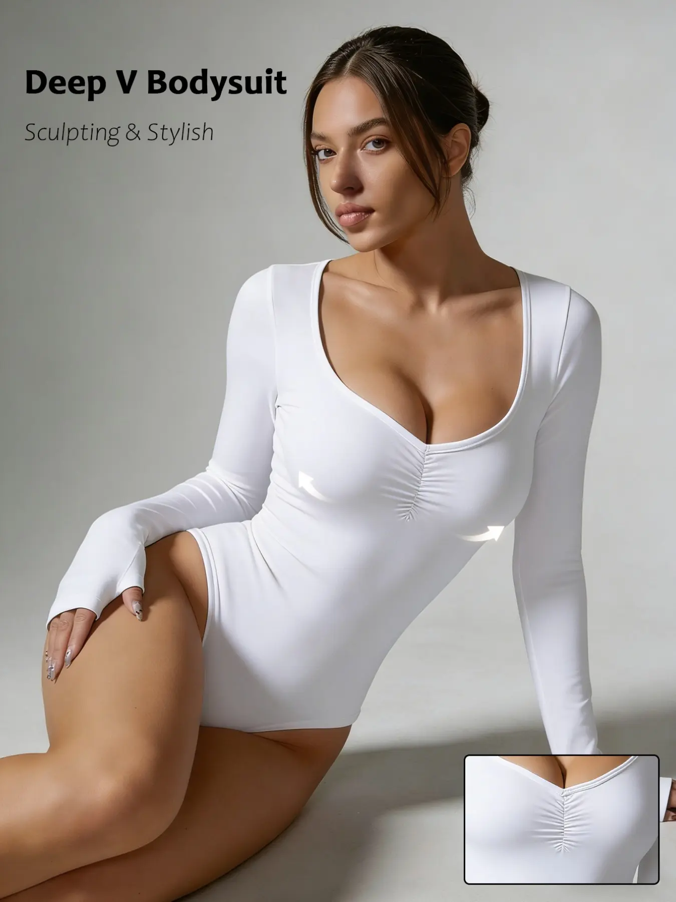 Women's Slim-Fitting Jumpsuit, Sexy Ruched Bodycon Romper, Long Sleeve Shaping Top, Soft Square Neck, Comfortable for Gym & Home, Workout Jumpsuit, Activewear Jumpsuit, Square Neck Jumpsuits