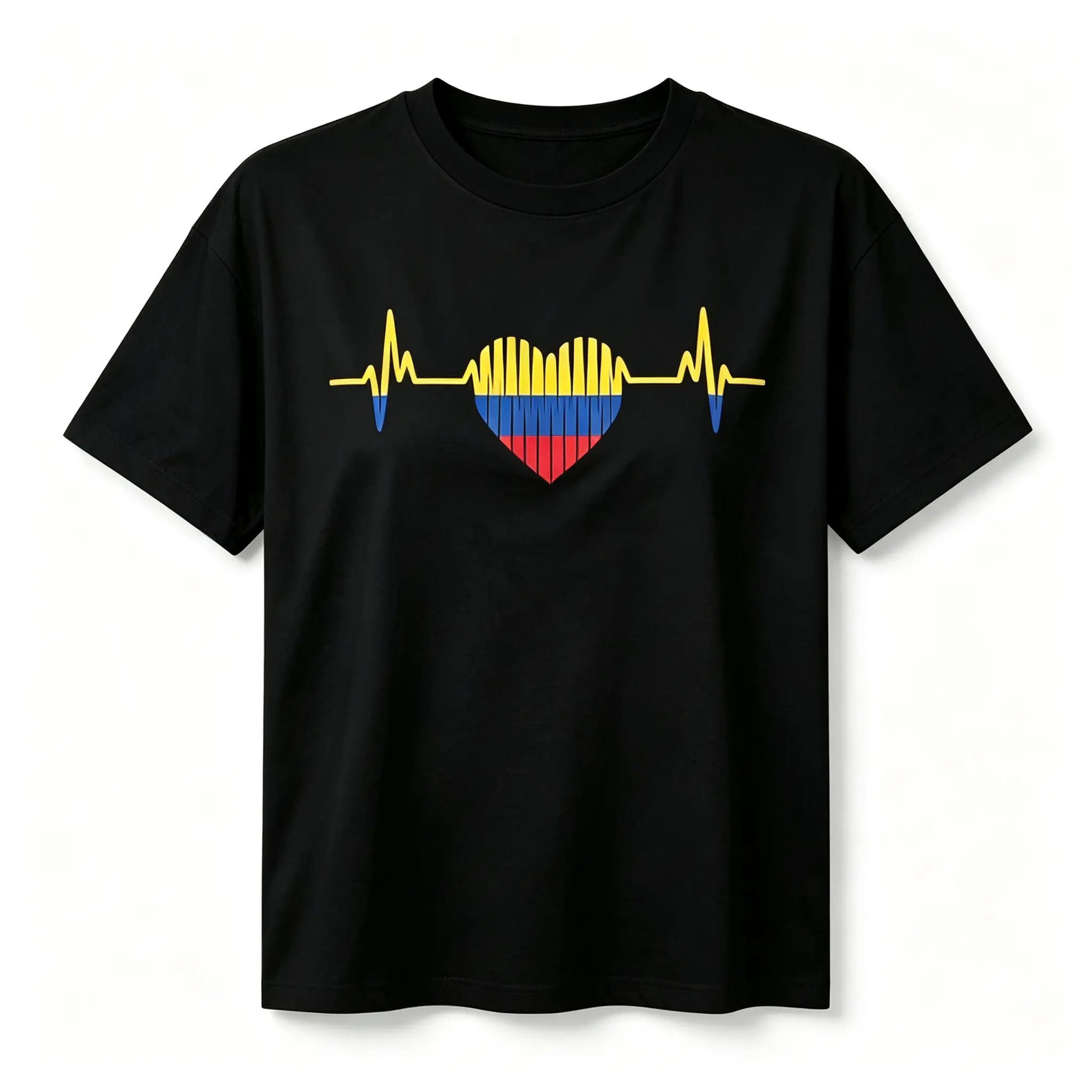 Colombia Flag Heartbeat Graphic T-Shirt Unisex Colombian Pride Casual Short Sleeve Tee