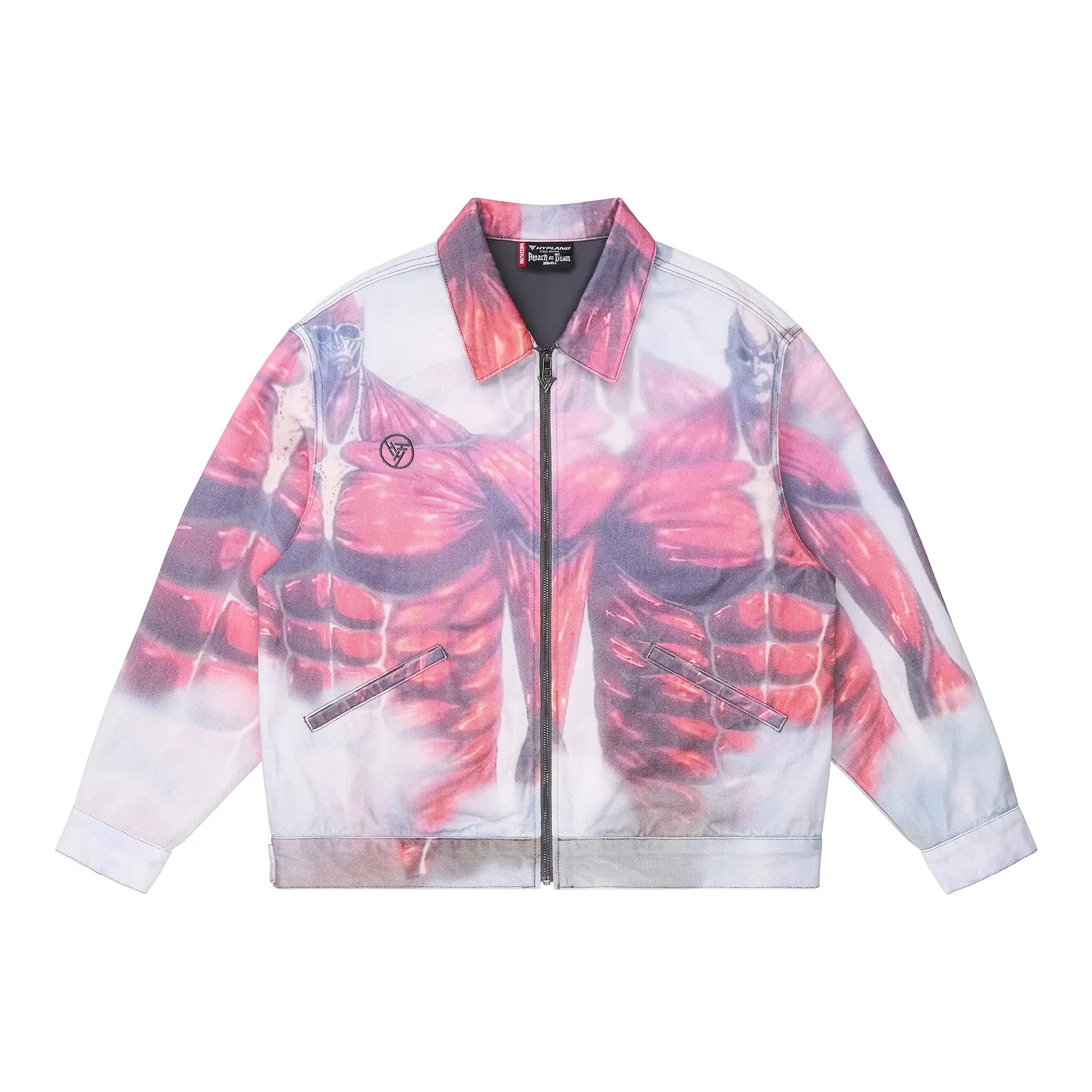 Women's Officially Licensed Collaboration AOT Anime Cotton Rumble Work Jacket, Multi-Color Outerwear, Tops, Coats, Anime Jacket, True Fit, Printed Art