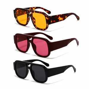 Unisex Casual Style Eyewear Aviator Sunglasses - Full-Rim PC Pilot Frames, UV Protection, Personalized Red Frame Shades