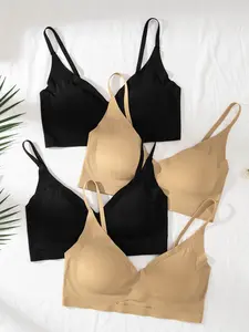 4-Pack Seamless Smooth Cut-Out Bras, Comfortable Wireless Underwear with Removable Pads, Casual Fitted Minimalist Design for All Seasons