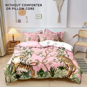 3-Piece Bedding Set, Digital Print Tiger Tree Design, Soft Comfortable Fabric, Suitable for Bedroom, Hotel, Valentine's Gift