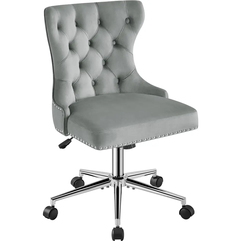 Yaheetech Velvet Upholstered Home Office Chair with Medium-Height Button Tufted Back, Adjustable Height 19.3-23.2", Swivel 360° & Metal Base