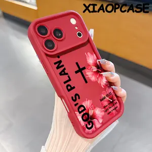 Lilies and GOD'S PLAN "Cross" Pattern Design Soft silicone Case for iPhone 17 Pro Max Air 16 15 14 Plus 13 12 11 Straight Edge Drop-Resistant Rugged Durable Cover Shell Gift 2D printing