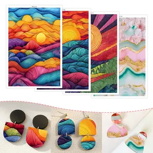 Polymer Clay Transfer Paper Set, 4 Pcs Blue Flower Earring Design, Traditional Chinese Art Jewelry Making, Craft Supplies