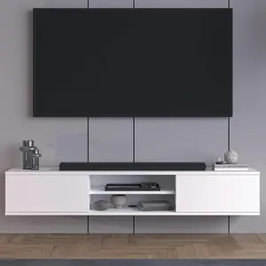 Atelier Mobili Modern 75 Inch TV Stand Living Room Floating Cabinet Cable Management White