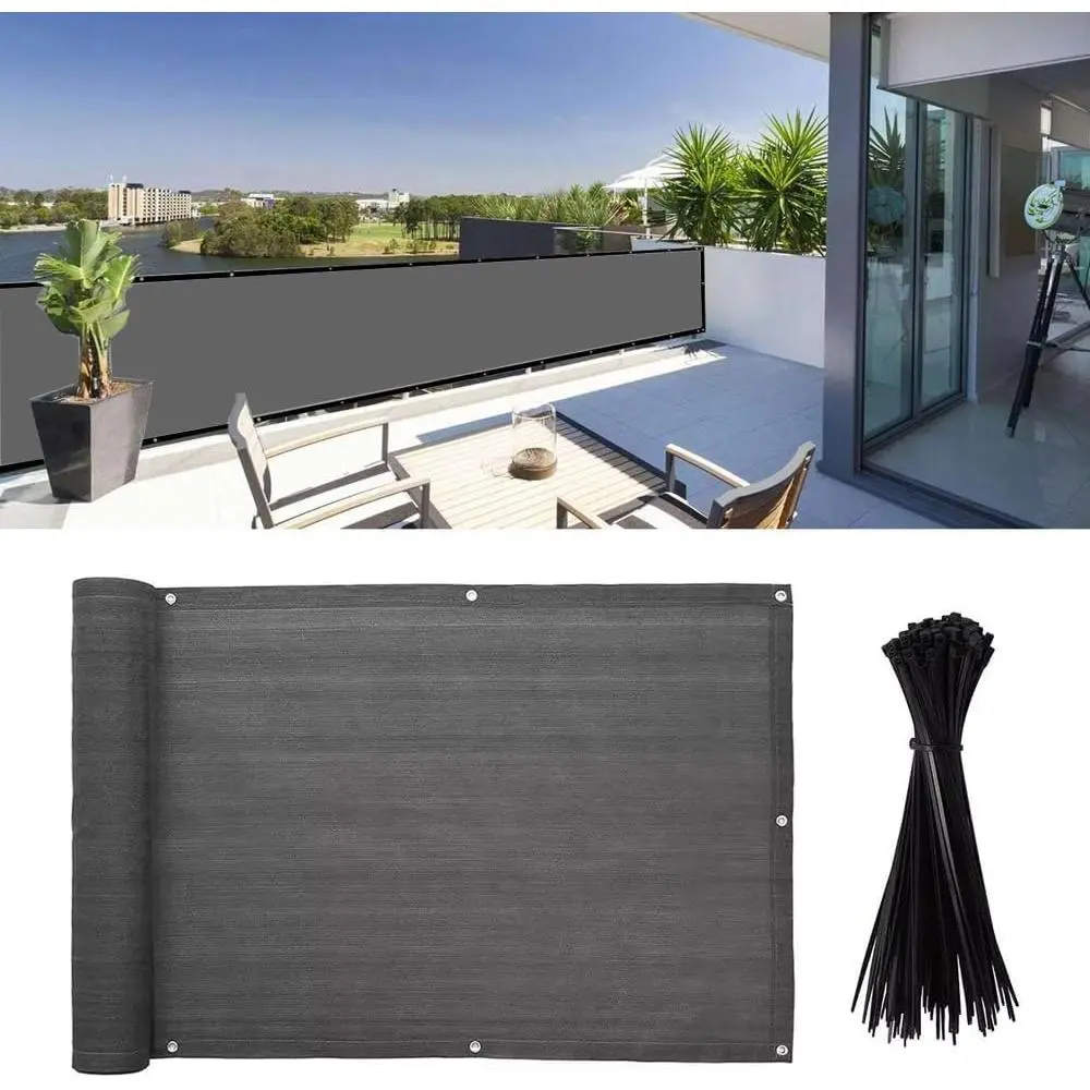 3x19Ft Balcony  Screen, Apartment Railing Cover for Sunshade Wind & UV Protection, Outdoor  Fence Screen for Patio, Terrace, Porch & Poolside Protection (Dark Grey)