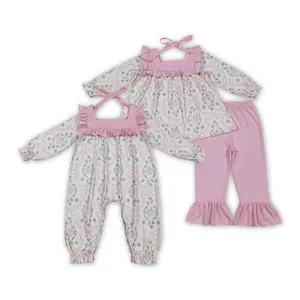Toddler Girls' 2-Piece Blush Pink Pumpkin Print Long Sleeve Romper Matching Set, Cozy Fall Vibes Baby Clothing Costume