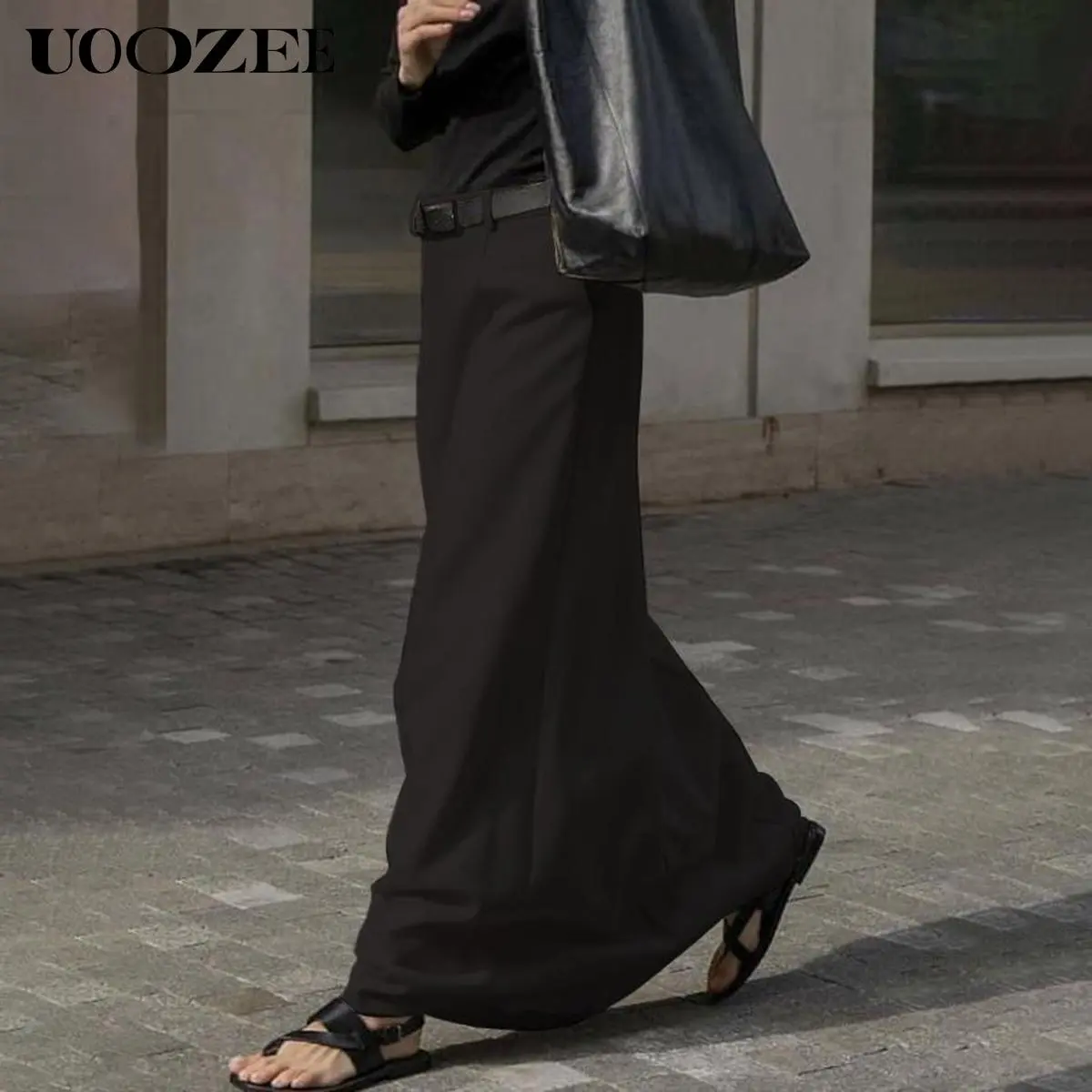 UOOZEE Women's Old Money Style 100% Polyester Mid-Waist Floor-Length H-Shaped Dark Solid Maxi Skirt, 2026 Spring Basic, Loose Fit, Pockets, Zip Closure, Seamless, Machine Washable, Leggings Compatible, All Seasons, for Daily Outings, Casual Commuting