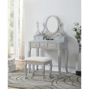 Ashley Silver Wood Makeup Vanity Table and Stool Set
