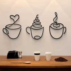 3-Piece Creative Coffee Wall Hanging Set, Wall Mount Design, Cafe Decor Home Iron Art Craft, Hanging Room Decor, Indoor Wall Decoration Metal Hangings, Creative Modern Decoration, Artistic Indoor Decoration