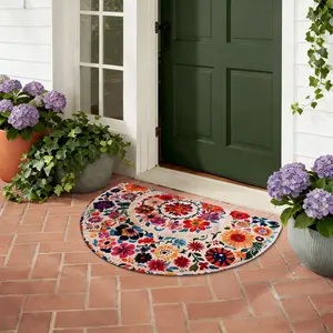 1pc Patio Pick | Semi-Circular Vintage Floral Faux Cashmere Entrance Mat, Decorative Area Rug, Perfect for Early Spring Ambiance, Soft and Comfortable