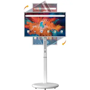 KVKID 32" FHD Smart Portable TV, Portable TV on Wheels with Rotatable Touch Screen, 8GB + 128GB Storage, Android 13 OS, Rolling TV with Full Swivel Rotation, Voice Remote, Built-in 13MP Webcam